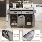 K&K Kitchen Island with Trash Can Storage Cabinet, Kitchen Cart with Drop Leaf, Spice Rack, Towel Rack and Drawer, Rolling Kitchen Island on Wheels with Adjustable Shelf, Grey - Grand Goldman Shop