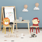 Lion & Monkey Wooden Activity Play Table Set for Kids, 3-Piece Toddler Table and Chair Set in Yellow & Red, Solid Wood & MDF,