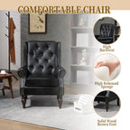 Modern Accent Armchair with Sturdy Wood Legs in Black PU Leather for Living Room or Bedroom - Grand Goldman Shop
