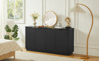 63' Vertical Stripe Buffet Cabinet Sideboard with stoarge, Curved wave Design, TV Stand, for Bedroom, Living Room, Hallway, Black,63''W x 15.75''D x 31.5''H. - Grand Goldman Shop