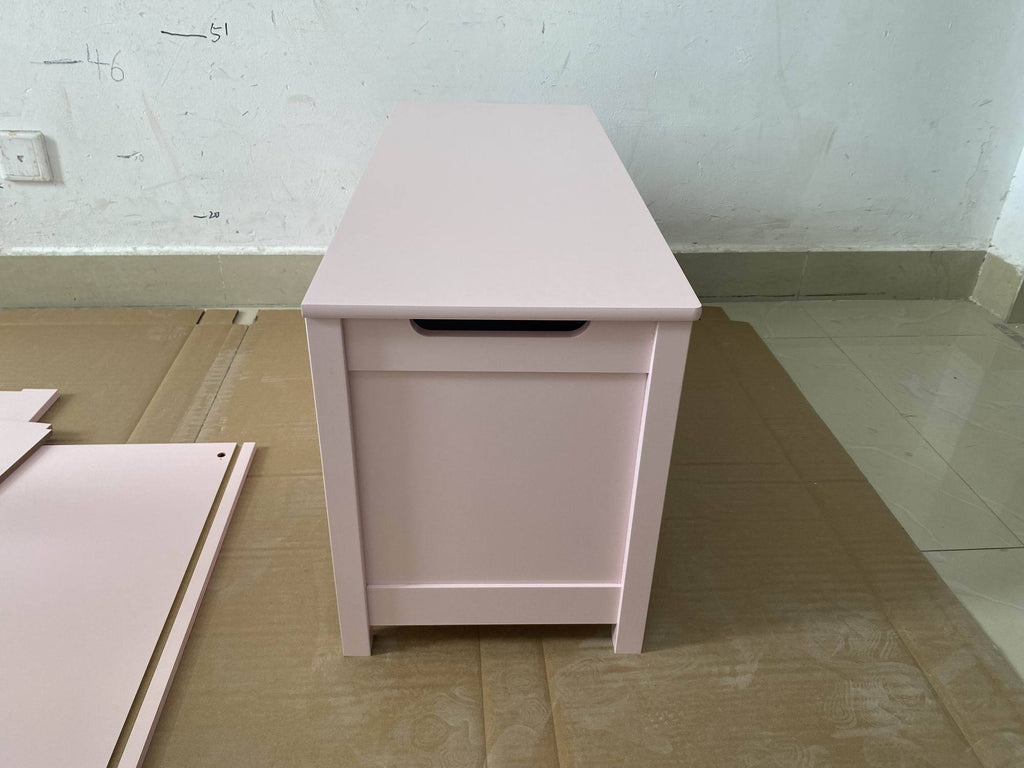 Kids Wooden Toy Box Storage with Safety Hinged Lid for Ages 2+ (Pink) - Grand Goldman
