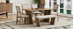 TREXM 6-Piece Retro Dining Table Set for 6, 60' Wood Kitchen Table and Chairs Set of 4 with Bench Designed Trestle Base for kitchen & Dining Room (Natural Wood Wash) - Grand Goldman Shop
