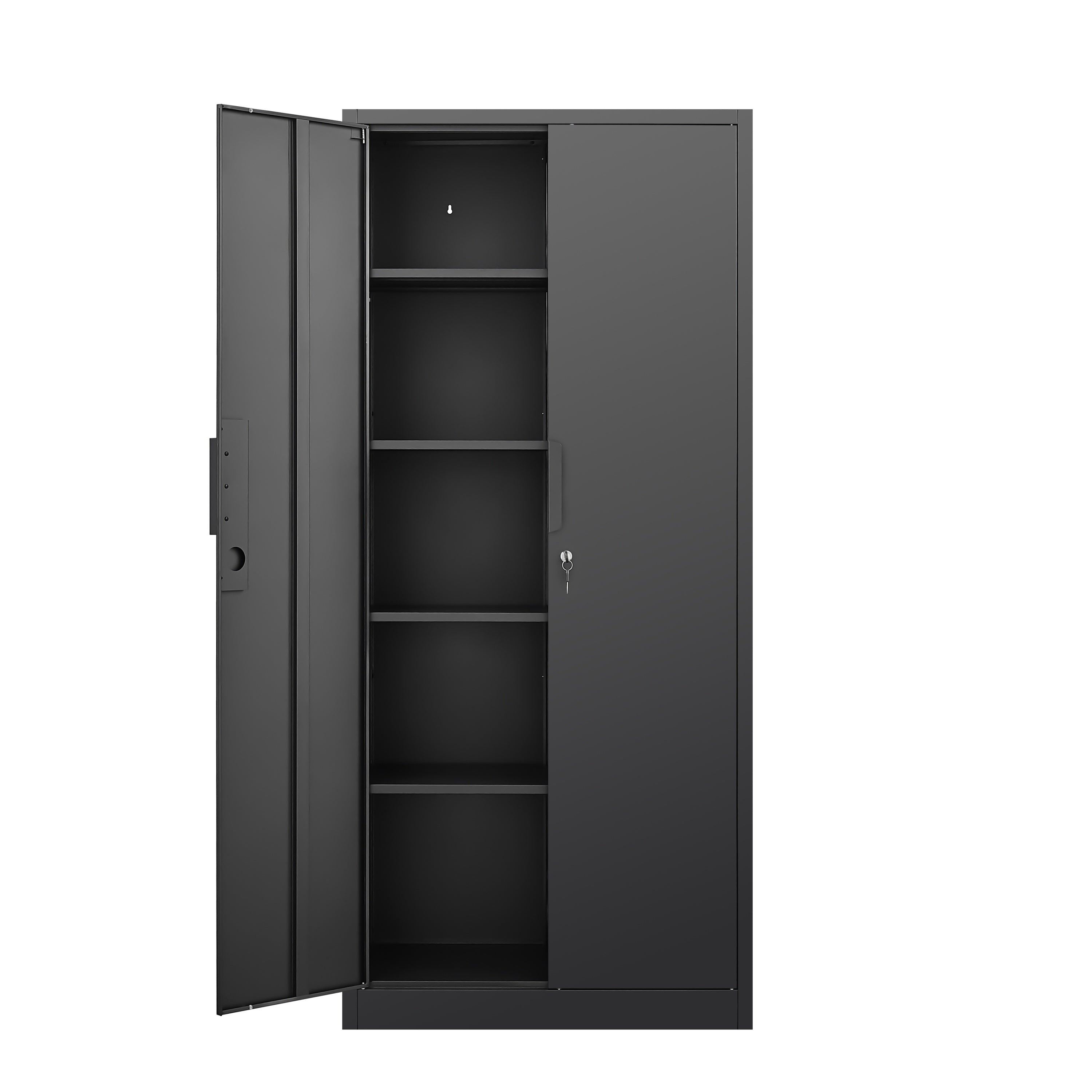 70-Inch Black 2-Door File Cabinet with Lock, 4 Adjustable Shelves, Heavy-Duty Steel Construction for Commercial and Home Offi