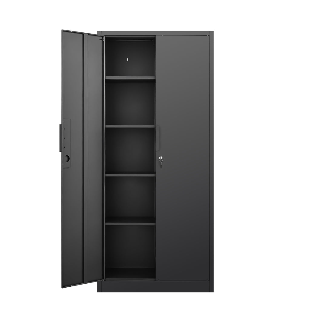 72-Inch 2-Door File Cabinet with Lock, 4 Adjustable Shelves, Heavy-Duty Steel Construction in Black for Commercial Office, Ho