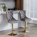 A&A Furniture Modern Upholstered Velvet Bar Stools with Adjustable Swivel Seat Height in Gray, Set of 2 - Grand Goldman Shop