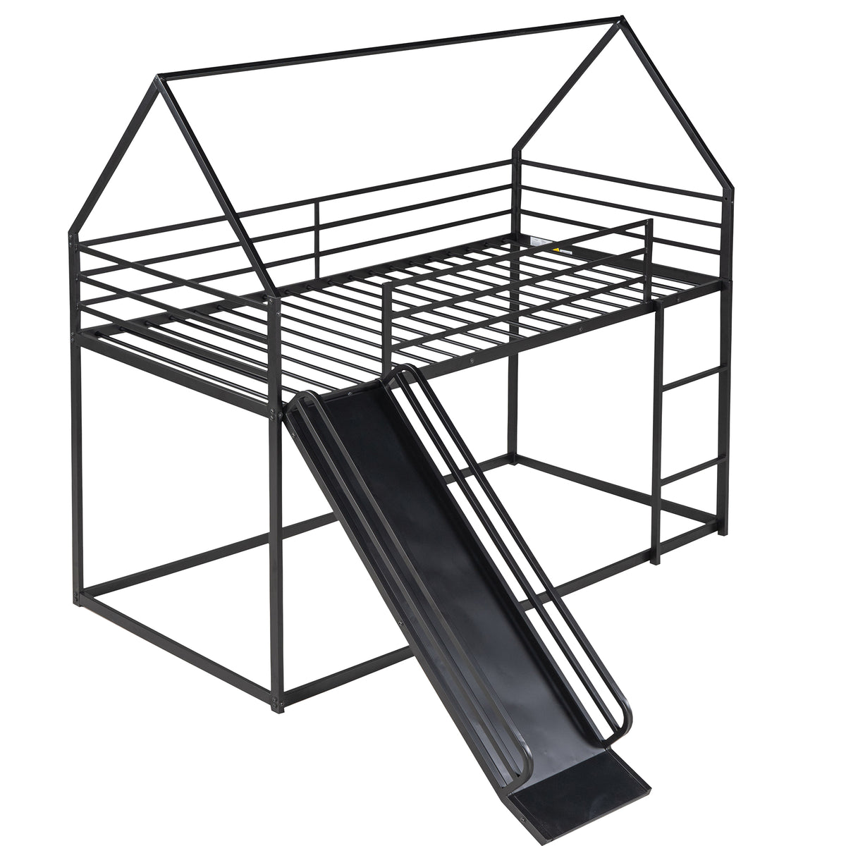 Zulah Twin over Twin House Bunk Bed with Ladder and Slide, Black - Grand Goldman Shop