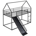 Zulah Twin over Twin House Bunk Bed with Ladder and Slide, Black - Grand Goldman Shop