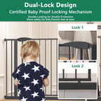 Black Pressure-Mounted Baby Gate for Stairs and Doorways, 29.5-44.1' Wide, Steel and ABS Construction, Easy Walk-Through Safe