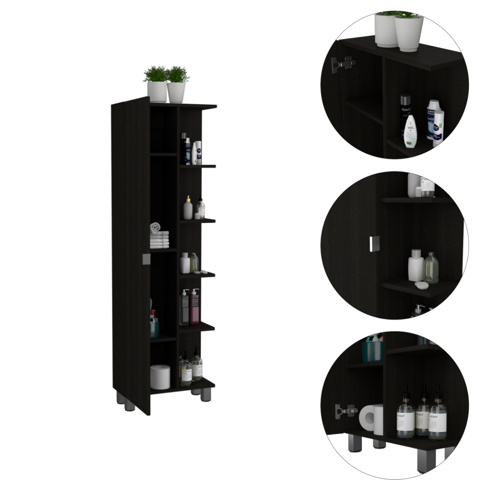 Urano Mirror Linen Cabinet, Four Interior  Shelves, Five External Shelves -Black - Grand Goldman