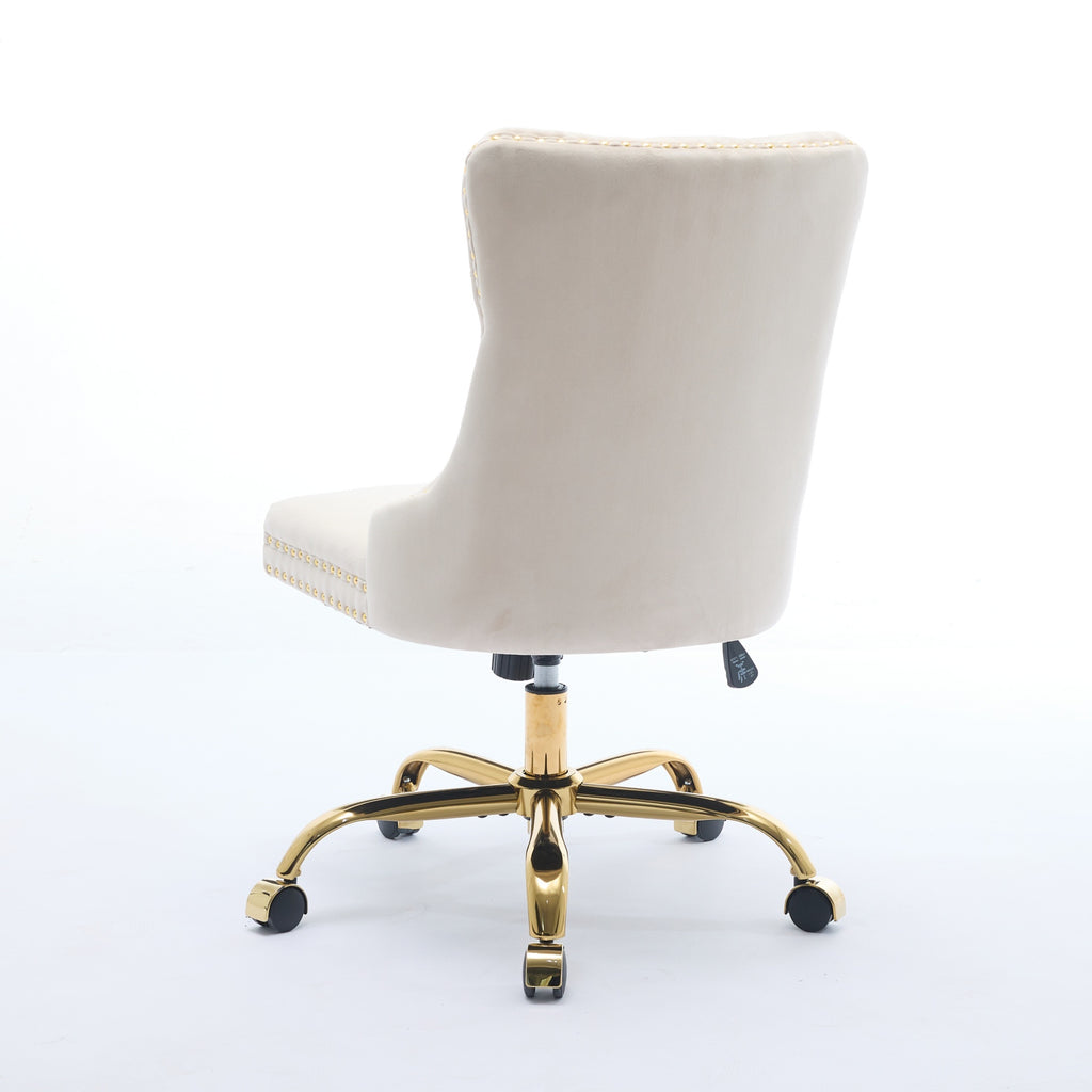 A&A Furniture Office Chair,Modern Velvet Upholstered Tufted Button Home Office Chair with Golden Metal Base,Adjustable Desk C