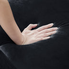 59.4 Inch Wide Black Velvet Sofa with Jeweled buttons,Square Arm ,2 Pillows - Grand Goldman Shop