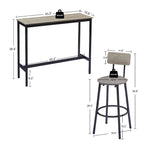 Bar Table Set with 2 Bar stools PU Soft seat with backrest, Grey, 43.31'' L x 15.75'' W x 35.43'' H. - Grand Goldman Shop