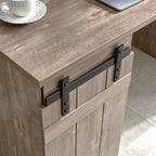Home Office Desk Hazelnut One Cabinet Three Shelves Faux Barn Door on Metal Euro Hinges Modesty Panel - Grand Goldman