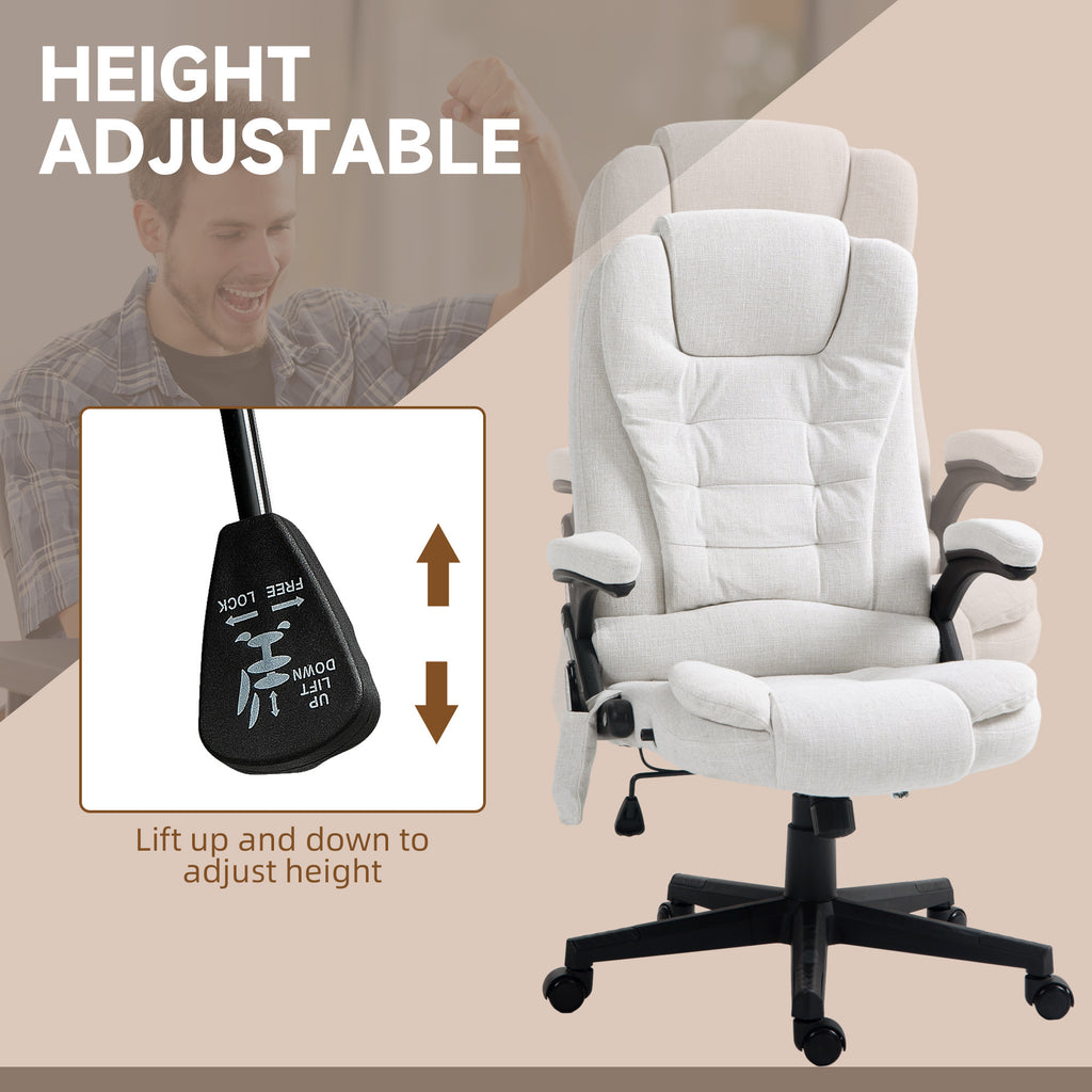 HOMCOM 6 Point Vibrating Massage Office Chair with Heat, Linen High Back Executive Office Chair with Reclining Backrest, Padd