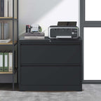 Modern Black 2-Drawer Steel Lateral File Cabinet with Lock for Legal/Letter/A4/F4 Size | Premium Home Decor - Grand Goldman