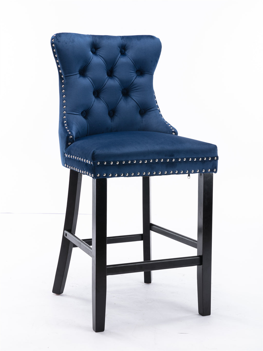 Contemporary Velvet Upholstered Barstools with Button Tufted Decoration and Wooden Legs, and Chrome Nailhead Trim, Leisure Style Bar Chairs,Bar stools, Set of 2 (Blue),SW2002BL - Grand Goldman Shop