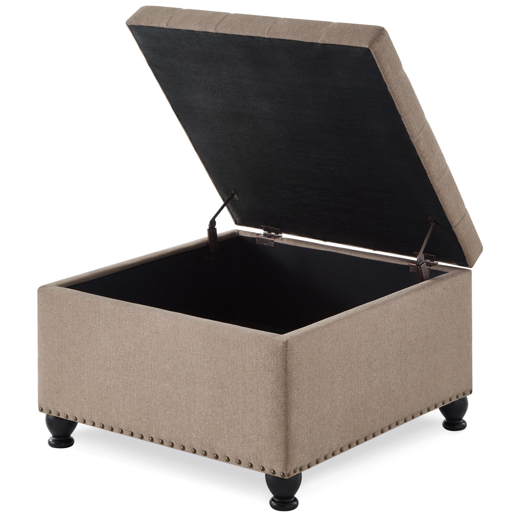 Large square storage ottoman with wooden legs, Upholstered button tufted coffee table with nail trims for for Living Space,Linen - Grand Goldman Shop