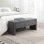 Modern Upholstered Bed End Bench with Storage in Dark Grey Linen, Large Foot Rest Stool for Living Room and Bedroom - Grand Goldman Shop