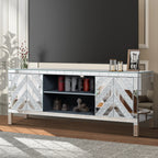 Mirrored TV Stand for 65+ inch TV,Sliver TV Console Table with Open Storage & 2 Storage Cabinets ,M Shape Sparkling Mirror Doors for Living Room(59''W x 25.2''H x 15.7D) - Grand Goldman Shop