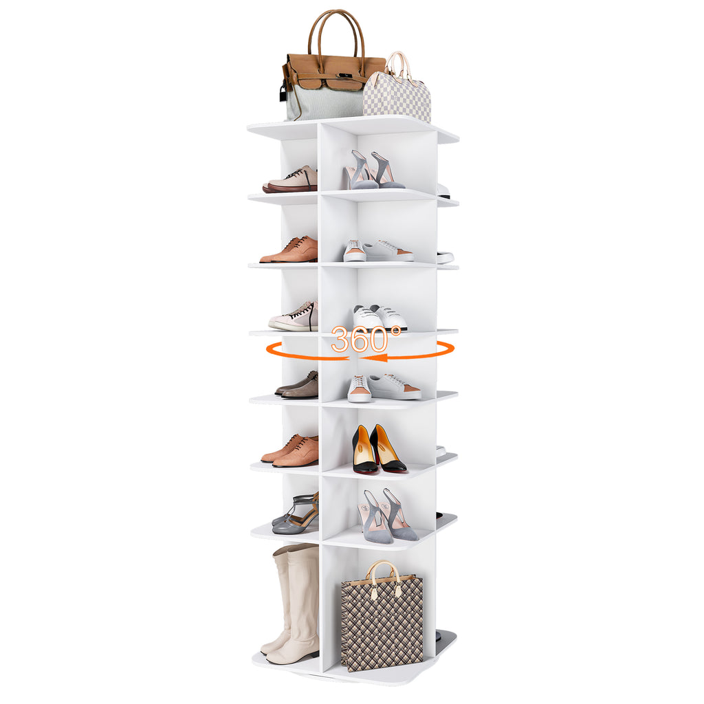 7-Tier Square Rotating Shoe Rack Tower with 360° Spinning Organizer, White - Grand Goldman Shop