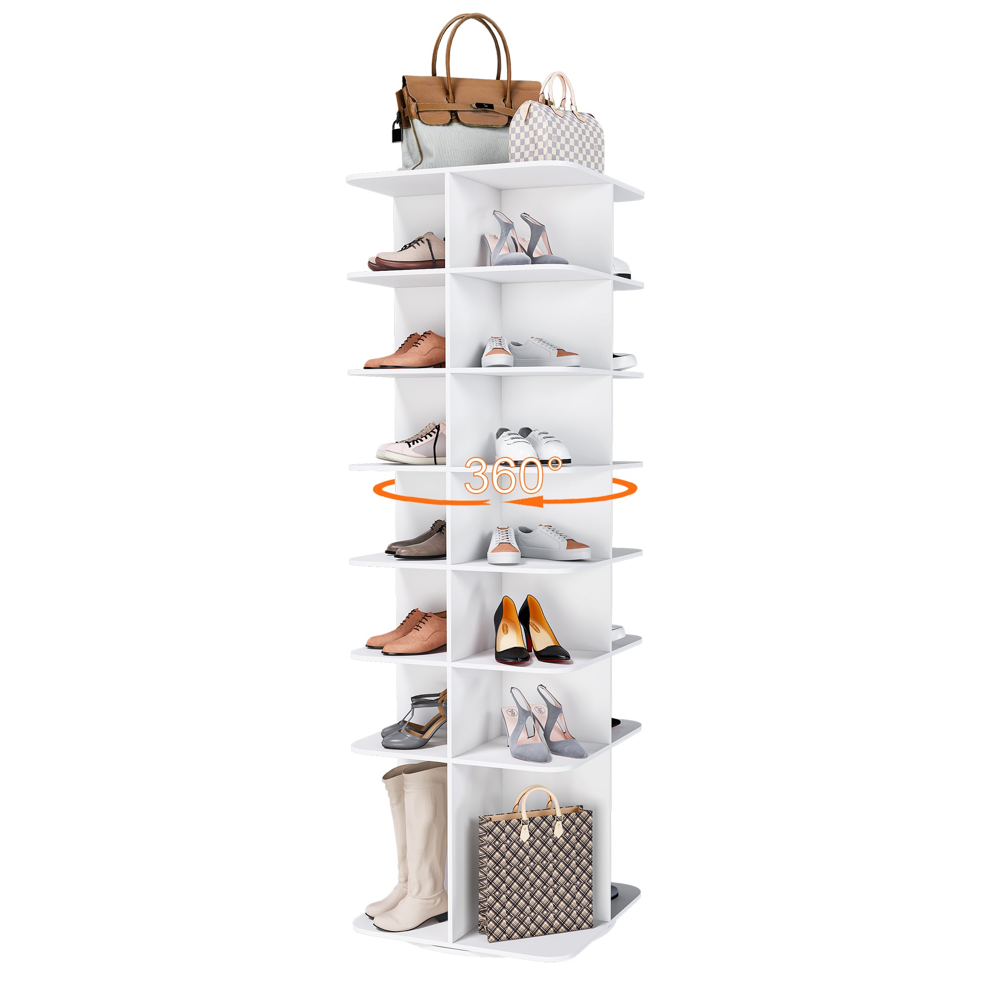 7-Tier Square Rotating Shoe Rack Tower with 360° Spinning Organizer, White - Grand Goldman Shop