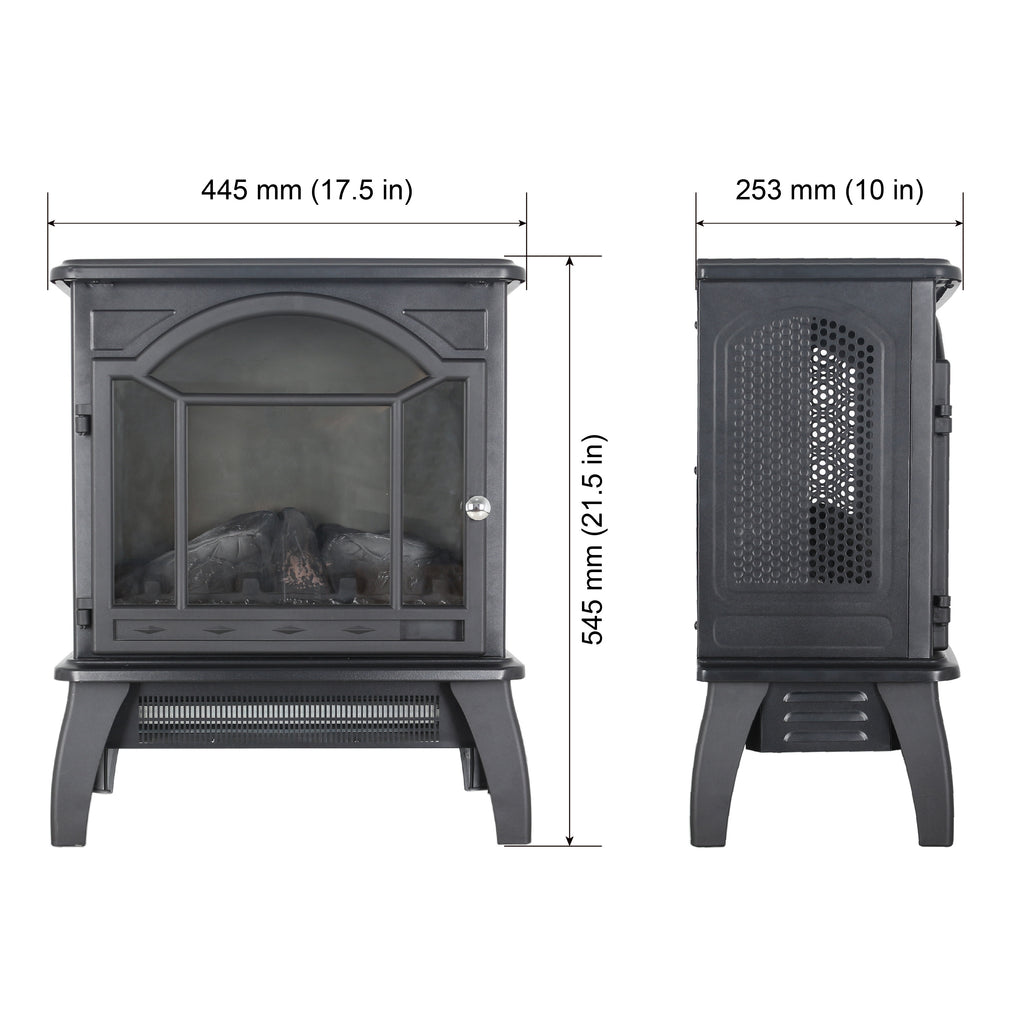 Classical Free-Standing 3D Flame Electric Infrared Quartz Fireplace Stove with Remote Control in Antique Black - Grand Goldman Shop