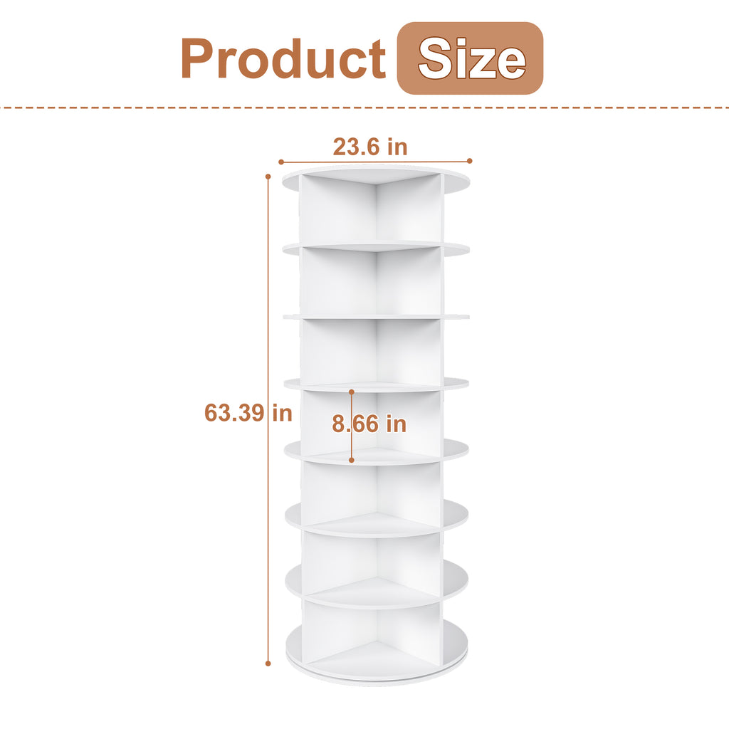 Rotating Shoe Rack Tower, 7-Tier Spinning Storage Rack, Free Standing 360° Revolving Organizer in White with Durable PVC Construction - Grand Goldman Shop