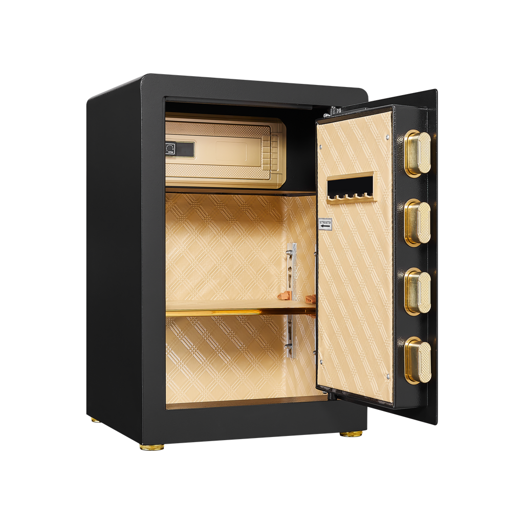 Solid Alloy Steel Digital Safe for Office Hotel Home, Black Metal Security Box with Keypad, Spare Key, LED Light, Mute Mode, 