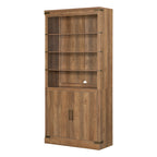 83.4'Tall Modern Bookshelf with Doors, Farmhouse Bookcase with 3-Tier Adjustable Shelves, Display Shelves with LED Light,Larg