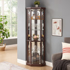 Corner Lighted Curio Cabinet Corner Glass Cabinet Lighted Curio Cabinet Corner Display Case for Living Room, Curio Cabinet, Antique collection, Wine,Bar Glass Storage Light Included,Dark Cherry - Grand Goldman Shop