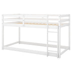 White Twin Over Twin Floor Bunk Bed with Ladder, Solid Pine Wood, 79.1''L x 42''W x 46.5''H - Grand Goldman Shop