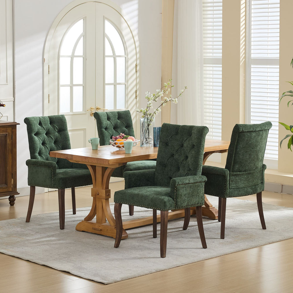 Upholstered Chenille Fabric Accent Dining Chair, Curved Solid Wood Legs, Elegant Tufted Club Dining Room Kitchen Room Arm Dining Chair, Single Pack,Olive Green,SW1895OL - Grand Goldman Shop