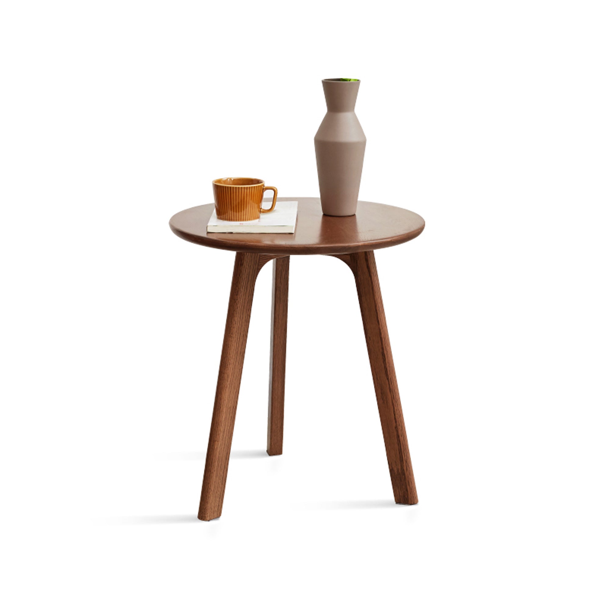 Solid Oak Round End Table - Versatile Coffee Table/Night Stand in Walnut Finish, Easy Assembly - Grand Goldman Shop