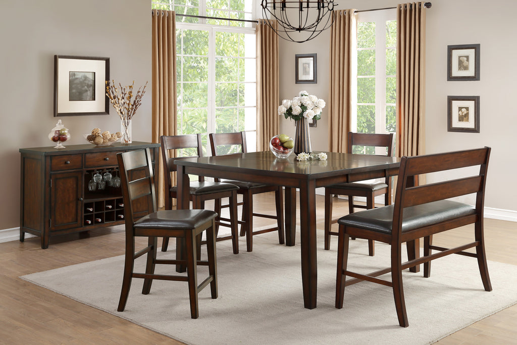 Transitional Style Cherry Finish Wooden Counter Height Bench with Backrest Faux leather Upholstered Seat Classic Dining Furniture 1pc - Grand Goldman Shop
