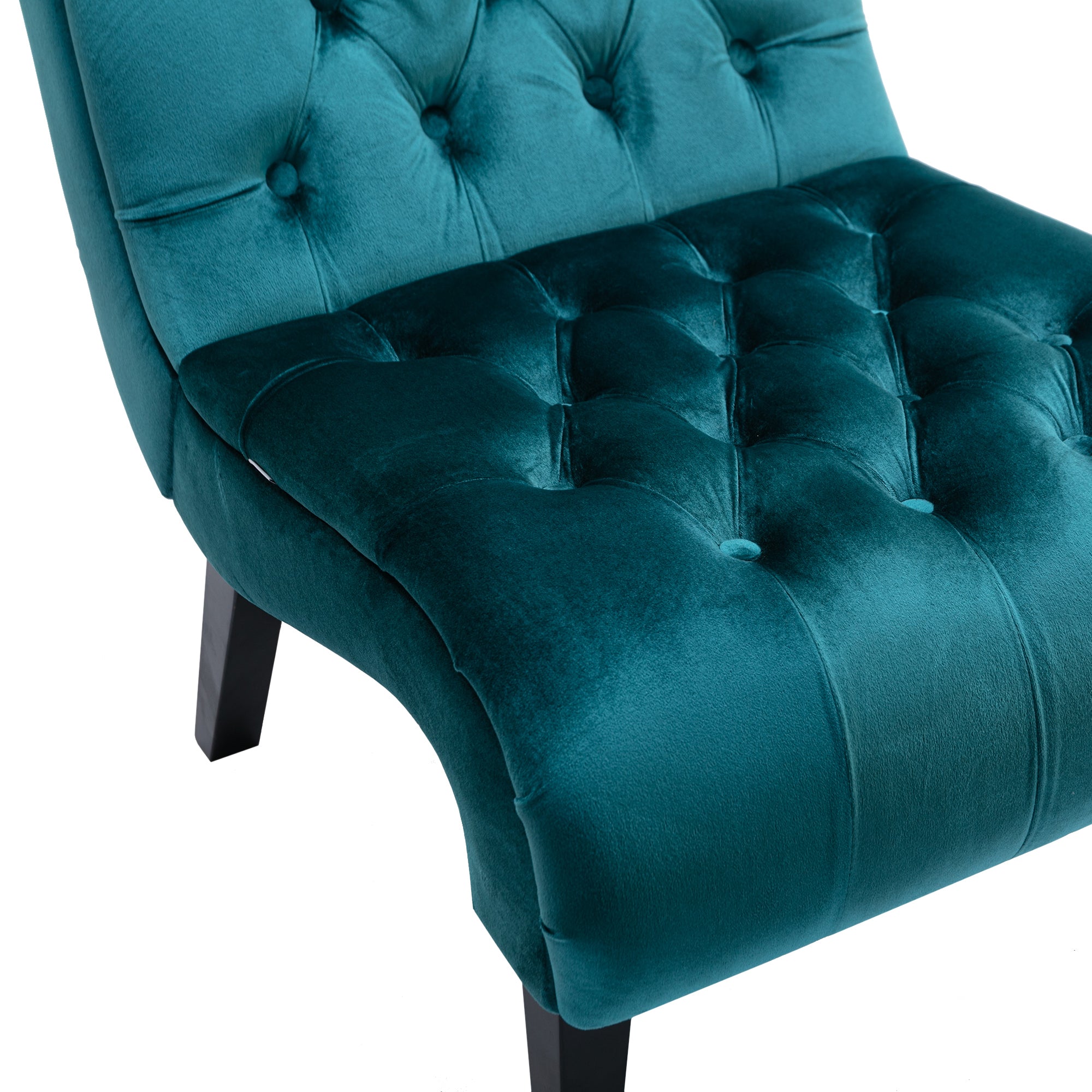 COOLMORE Modern Velvet Armless Accent Living Room Chair / Leisure Chair,Upholstered Fabric Button Comfortable Chair with Wooden Legs for Bedroom, Living Room, Office (Teal Velvet) - Grand Goldman Shop