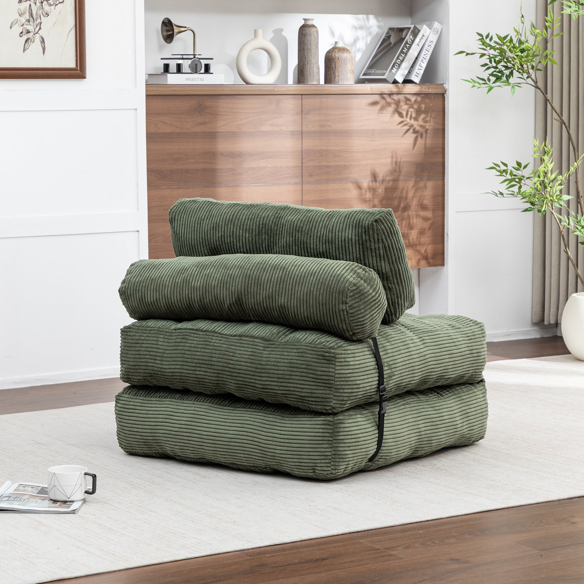 Folding Sofa Bed, Convertible Sleeper Chair with Pillow Foldable Mattress with Back Support, Portable Fold Out Chair Bed Comfy Floor Sofa Lounge for Living Room Bedroom, Green, Single - Grand Goldman Shop