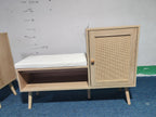 2-in-1 Shoe Storage Bench with Adjustable Shelves, Antique Natural Rattan Finish, PP Rattan and Wood Construction, Modern Entryway Organizer, 39.4 x 27.6 x 11.8 inches - Grand Goldman Shop