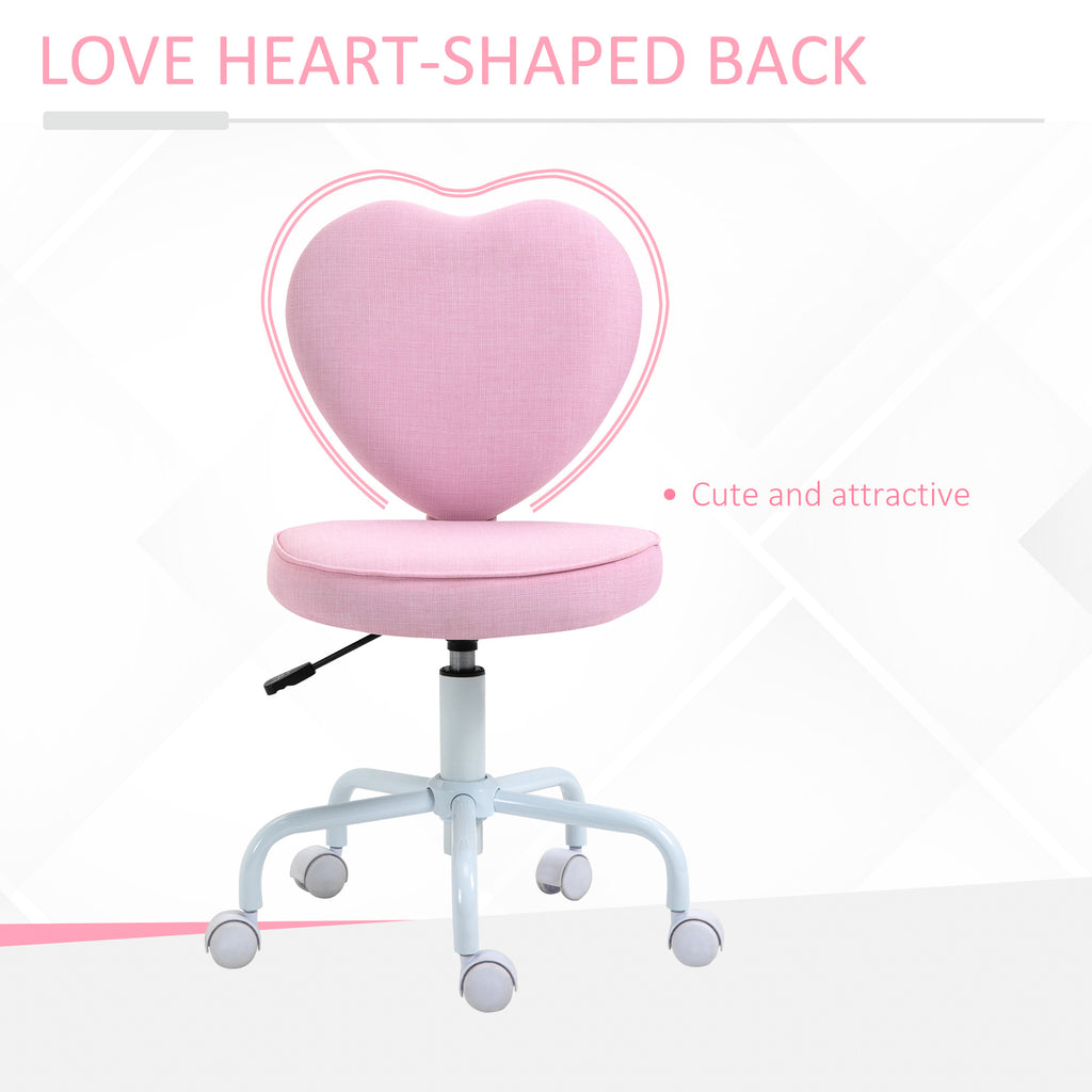 HOMCOM Heart Love Shaped Back Design Office Chair with Adjustable Height and 360 Swivel Castor Wheels, Pink | Premium Home De