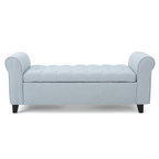 Contemporary Storage Ottoman with Rolled Arms and Button Tufting in Wheat Fabric, 50-inch - Grand Goldman Shop