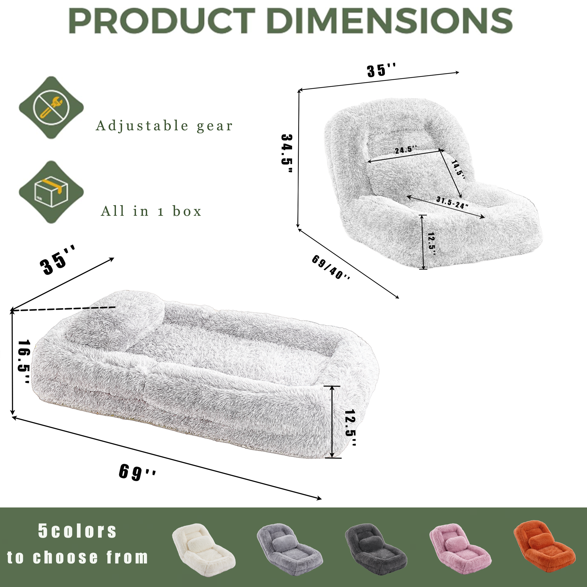[NEW ARRIVED] [VIDEO PROVIDED] Human Dog Bed,Lazy Sofa,5-Position Adjustable Convertible,Floor Gaming Chair,bedroom, living room,Suitable for gaming, meditation,relaxation,Plush Fabric,Beige - Grand Goldman Shop