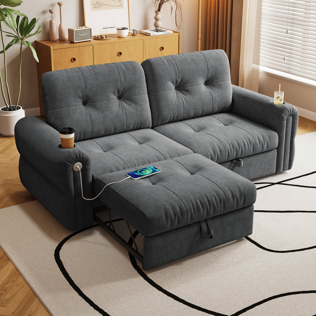 It is a multi-functional sofa, a 77-inch convertible sofa bed, and a 2-in-1 piece suitable for both sitting and lying down. Made of  Chenille fabric, it is suitable for living rooms, bedrooms - Grand Goldman Shop