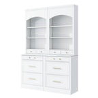 [Assembly Video Provided] TOPMAX Modern 83.7inch High Kitchen Pantry, Freestanding Tall Kitchen Hutch with Faux Marble Top,Cupboard Cabinet with 5 Storage Drawers and Adjustable Shelf, Set of 2, White - Grand Goldman Shop