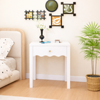 White Nightstand with Drawer, Modern Bedside Table with Wavy Apron Design, Compact End Table for Bedroom Living Room, Small Side Table with Storage - Grand Goldman Shop