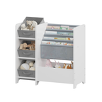 Kids Bookshelf and Toy Storage Organizer, Multifunctional 4-Tier White MDF Bookshelf with 3 Collapsible Fabric Drawers for Nu