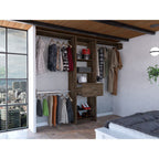 Manchester 250 Closet System, Five Open Shelves, One Drawer, Three Metal Rods -Dark Walnut - Grand Goldman Shop