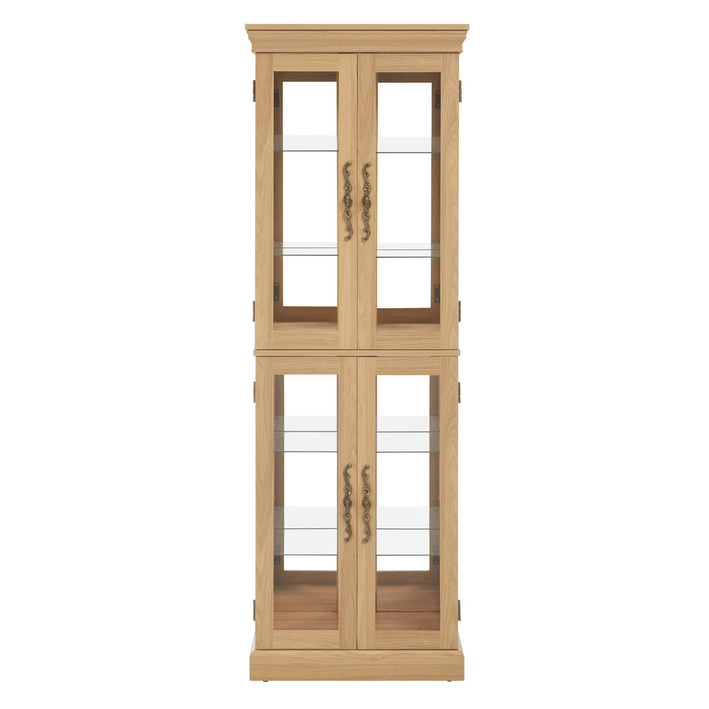 Lighted Glass Curio Display Cabinet,Display Cabinet,Glass Storage Cabinet Glass Wine cabinet Wood Frame Toy Display for Living Room, Kitchen, Pantry light bulb included Light oak - Grand Goldman Shop