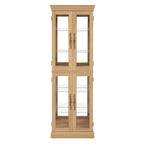 Lighted Glass Curio Display Cabinet,Display Cabinet,Glass Storage Cabinet Glass Wine cabinet Wood Frame Toy Display for Living Room, Kitchen, Pantry light bulb included Light oak - Grand Goldman Shop