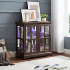 LED Curio Display Cabinet,Antique Display Cabinet with Adjustable Shelves,Retro Design Quality Showcase with Lattice Doors Elegant Bookcase and Storage Cabinet for Home Decor and Organization CHE - Grand Goldman Shop