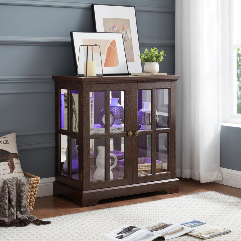 LED Curio Display Cabinet,Antique Display Cabinet with Adjustable Shelves,Retro Design Quality Showcase with Lattice Doors Elegant Bookcase and Storage Cabinet for Home Decor and Organization CHE - Grand Goldman Shop