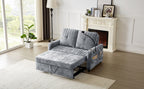 Modern Loveseat Pull-out Sofa Bed with Adjustable Backrest, Cup Holders, Phone Holder, Charging Ports, Side Storage Pockets, Grey Chenille - Grand Goldman Shop